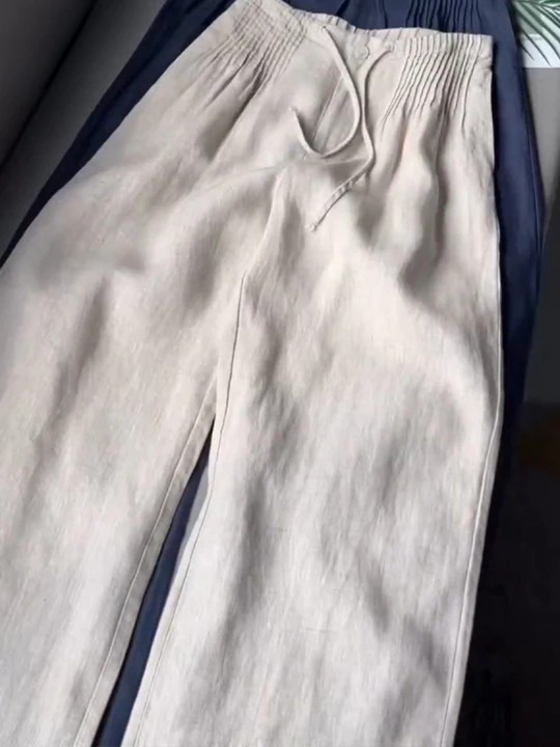 Camille | Pantalón Ancho de Algodón y Lino Mixto