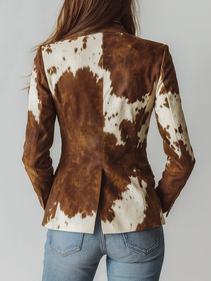 Agathe | Blazer Vintage con Stampa Cow Eco-Sostenibile