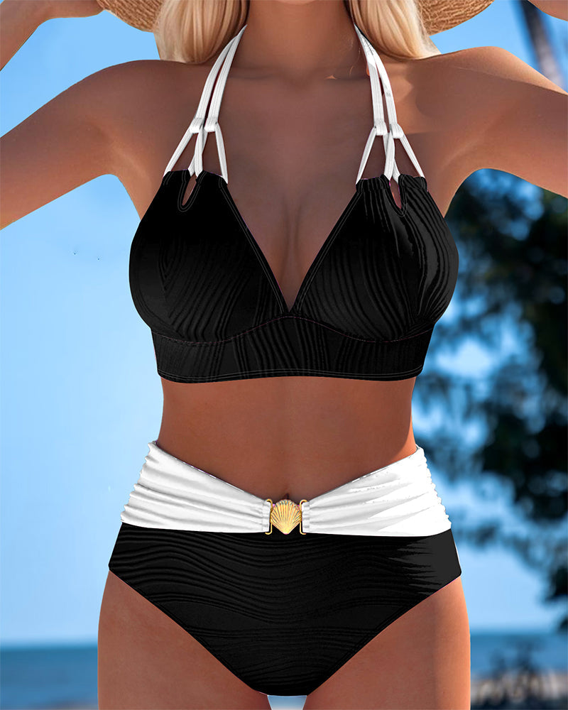 Lily™ | High-Waisted Colour-Block Swimsuit with Double Straps