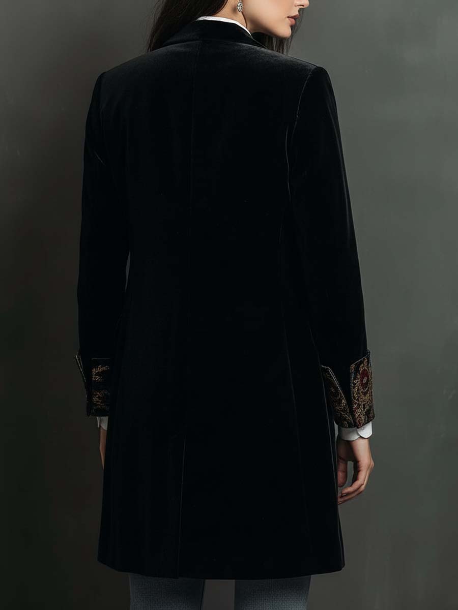 Léontine | Blazer Nero Sartoriale con Stampa Barocca
