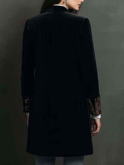 Léontine | Blazer Nero Sartoriale con Stampa Barocca