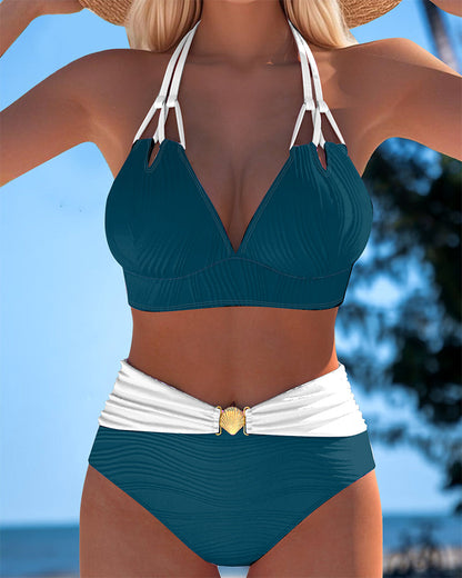 Lily™ | High-Waisted Colour-Block Swimsuit with Double Straps