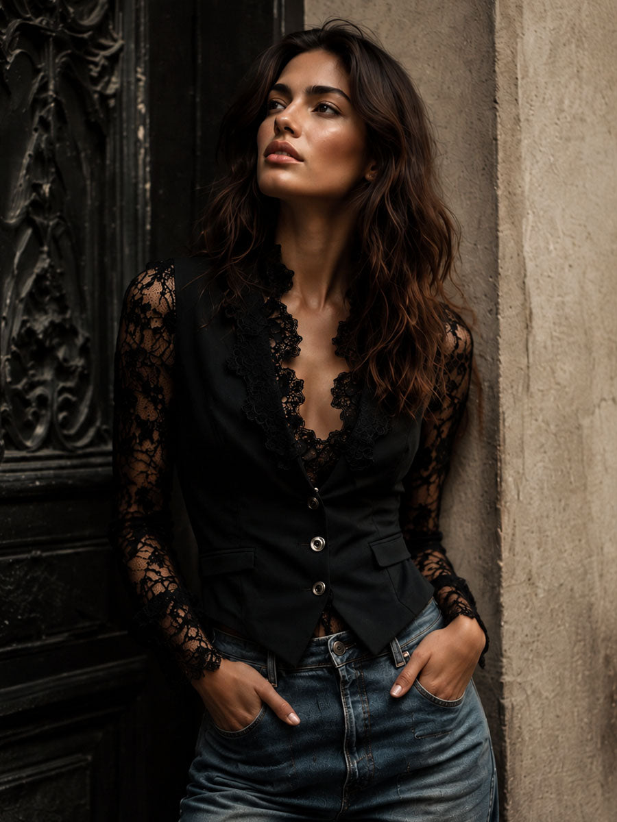 Noémie | Blazer Nero da Donna con Maniche Semitrasparenti