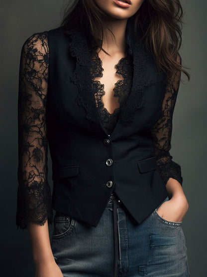 Noémie | Blazer Nero da Donna con Maniche Semitrasparenti