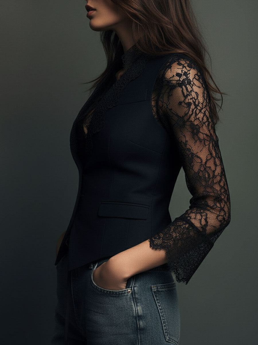 Noémie | Blazer Nero da Donna con Maniche Semitrasparenti