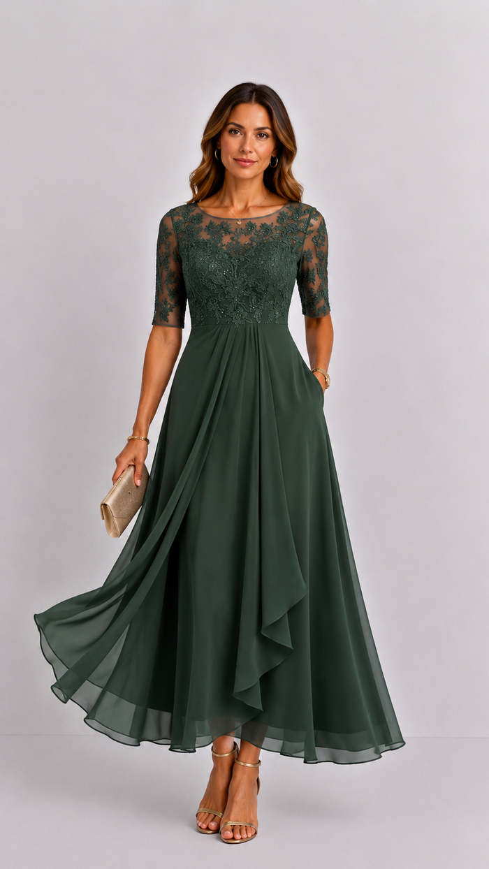 RHONDA | Elegante abito in pizzo verde