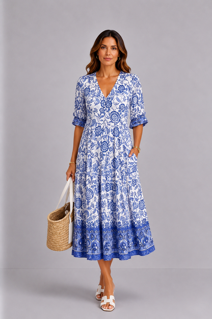 Keisha | Elegantes Blumenkleid mit V-Ausschnitt