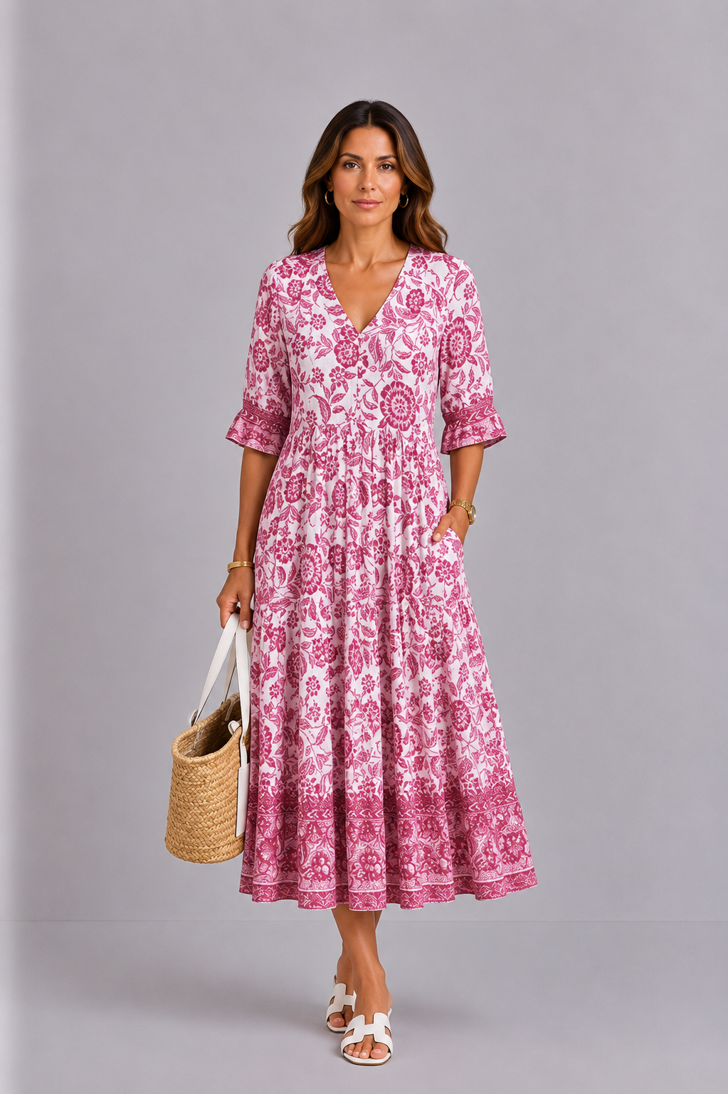 Keisha | Elegantes Blumenkleid mit V-Ausschnitt