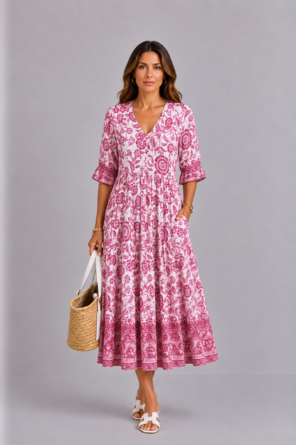 Keisha | Elegantes Blumenkleid mit V-Ausschnitt