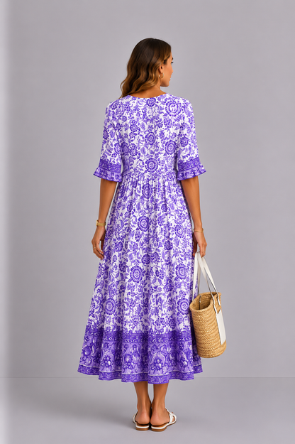Keisha | Elegantes Blumenkleid mit V-Ausschnitt