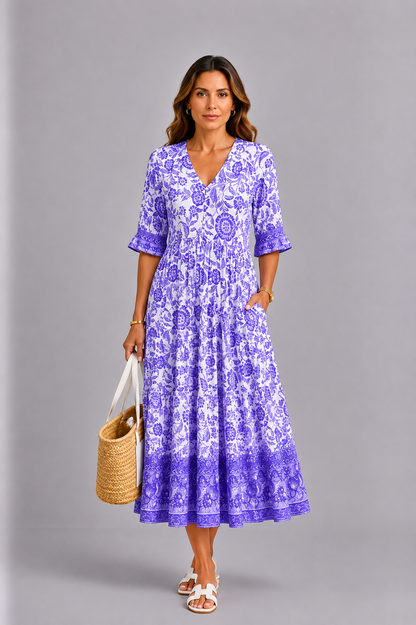Keisha | Elegantes Blumenkleid mit V-Ausschnitt