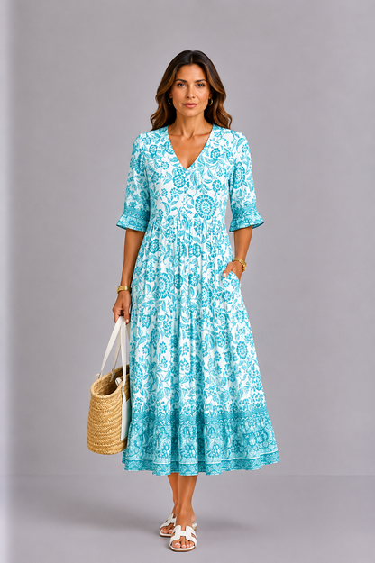 Keisha | Elegantes Blumenkleid mit V-Ausschnitt