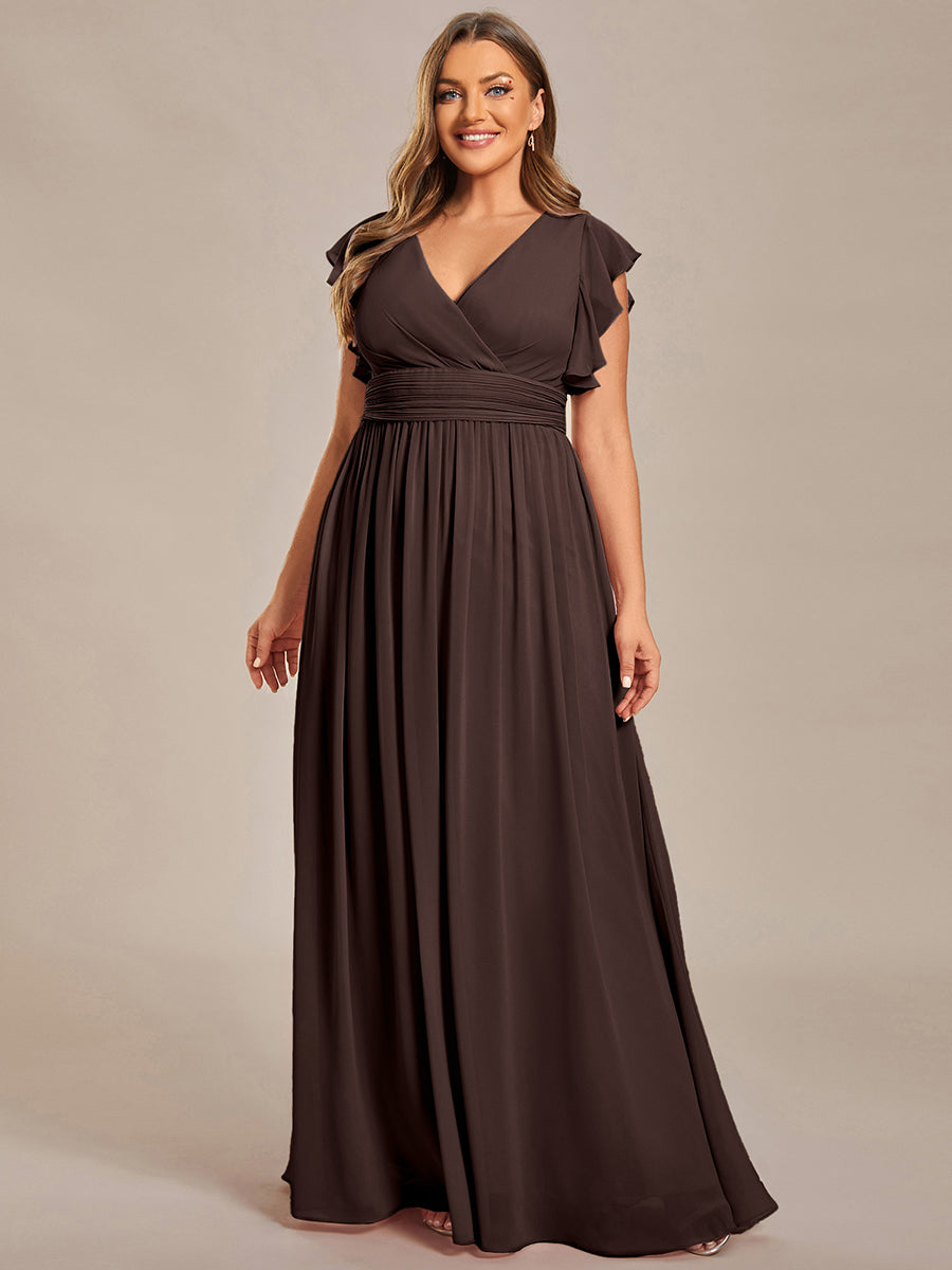 ever LILYANA|Robe demoiselle d'honneur en mousseline manches plissées avec découpe au dos