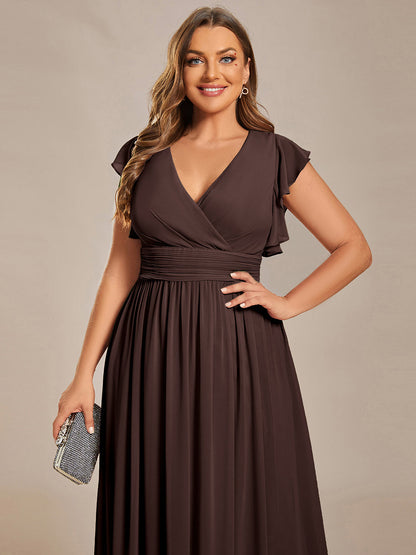ever LILYANA|Robe demoiselle d'honneur en mousseline manches plissées avec découpe au dos