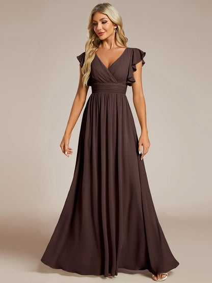 ever LILYANA|Robe demoiselle d'honneur en mousseline manches plissées avec découpe au dos