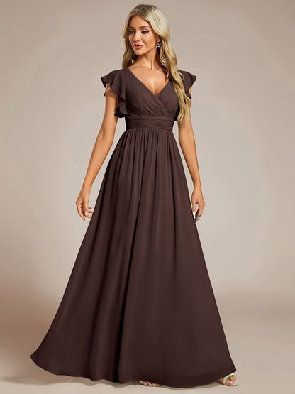 ever LILYANA|Robe demoiselle d'honneur en mousseline manches plissées avec découpe au dos