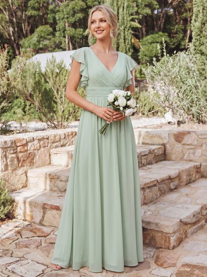 ever LILYANA|Robe demoiselle d'honneur en mousseline manches plissées avec découpe au dos