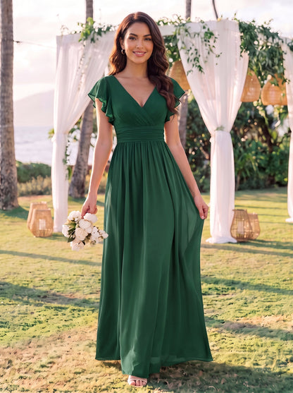 ever LILYANA|Robe demoiselle d'honneur en mousseline manches plissées avec découpe au dos